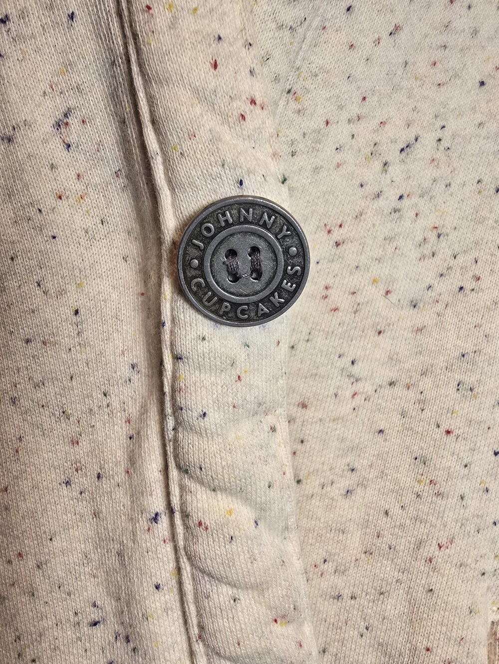 Johnny Cupcakes Cream Speckled Button-Front Hoodie with Blue Logo - Picture 8 of 11